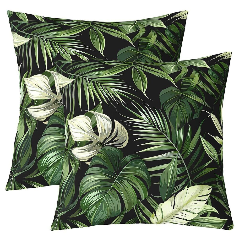 1142 Tropical Leaves Throw Pillow Covers 18"x18" Set of 2 Palm Tree Print